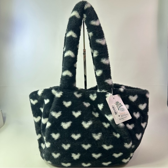 NEW Women’s Skinny Dip Black Fluff Heart Tote Bag - Picture 9 of 9